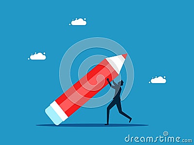 Efforts in business. Businessman taking pressure from a pencil. Vector Illustration