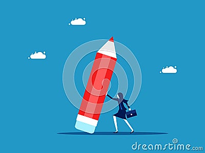 Efforts in business. Businesswoman taking pressure from a pencil Vector Illustration