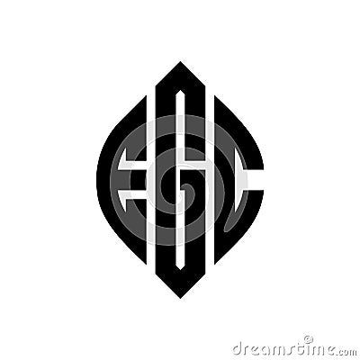 EGC circle letter logo design with circle and ellipse shape. EGC ellipse letters with typographic style. The three initials form a Vector Illustration