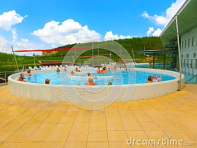 Egerszalok, Hungary - May 05, 2017: The people resting at the Saliris resort. Editorial Stock Photo