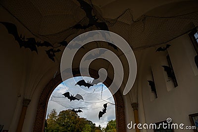 Egeskov, Denmark, Europe: Decorative bats at the entrance Egeskov castle Stock Photo