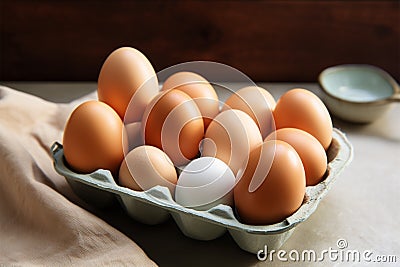 Egg arrangement Neat display of fresh chicken eggs in tray Stock Photo