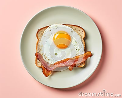 an egg and bacon sandwich on a plate on a pink background Stock Photo