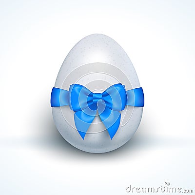 Egg with blue ribbon bow isolated on white Vector Illustration