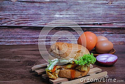 Egg burger , tomato, onion and eggs Stock Photo