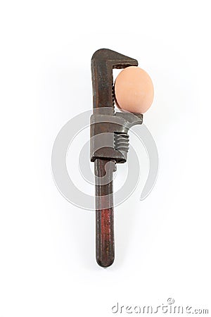 Egg caught under pressure in a type wncreh Stock Photo