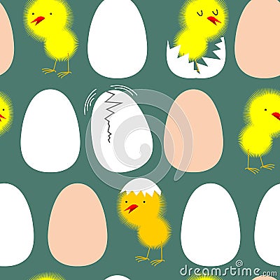 Egg and chicken. Chicks in their shells. Vector seamless pattern Vector Illustration