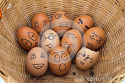 egg face in basket. orphaned. dumped Stock Photo