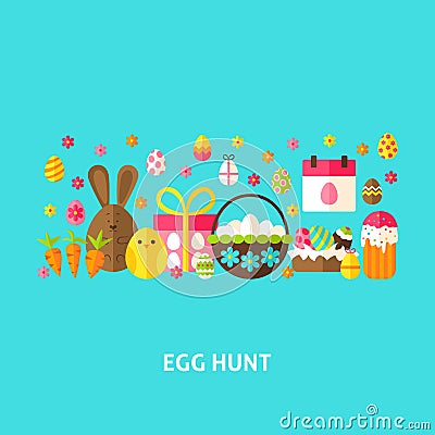 Egg Hunt Greeting Card Vector Illustration