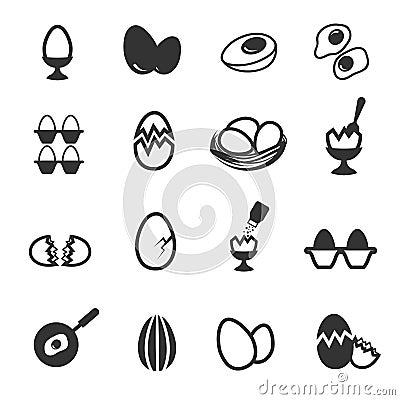 Egg icons set. Vector eggs signs like broken, fried or farm for breakfast isolated Vector Illustration