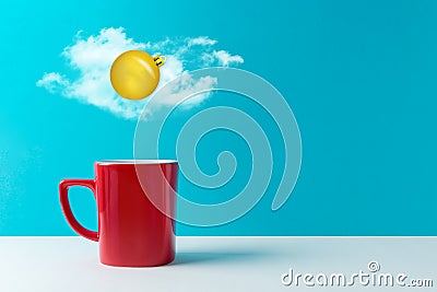 Egg made of golden Christmas bauble decoration and cloud above coffee cup Stock Photo