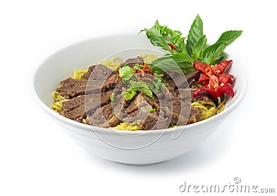 Egg Noodles with Braised Stewed Beef without soup Stock Photo