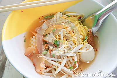 Egg noodles with spicy soup, Thai spicy noodles Stock Photo