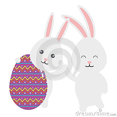 egg paint with couple cute rabbits easter decoration Cartoon Illustration