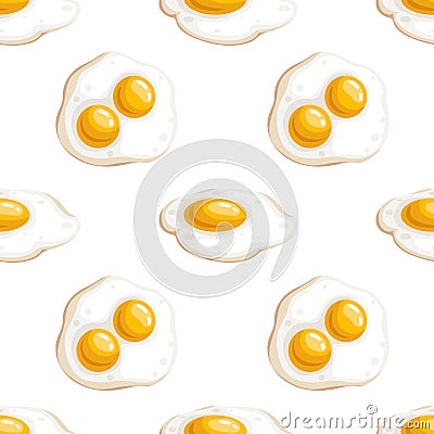 Egg seamless pattern. Cartoon with simple gradient design. Fried and whole eggs. Breakfast symbols. Vector drawing isolated on whi Vector Illustration