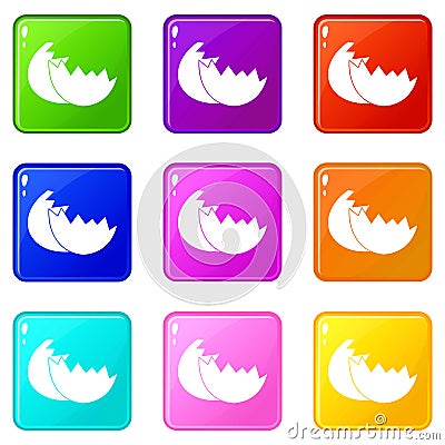 Egg shell icons 9 set Vector Illustration