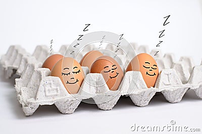 Egg sleep on eggs panel Stock Photo