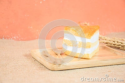 Egg Yolk Gold Thread Cakes stuffed with cream Stock Photo