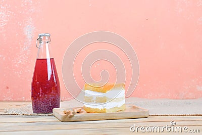 Egg Yolk Gold Thread Cakes stuffed with cream Stock Photo