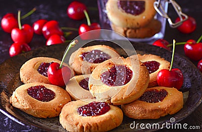 Eggless Jam drop cookies Stock Photo