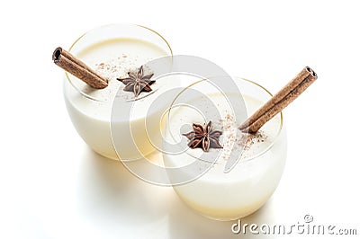 Eggnog cocktail in glass isolated on white background Stock Photo