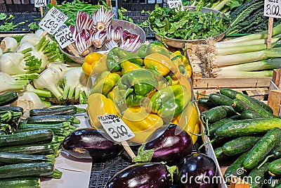 Eggplant, bell peppers and other vegetables Stock Photo
