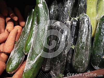 Eggplant and carrot vegetables that are ready for sale buy Stock Photo