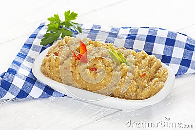 Eggplant dip and parsley Stock Photo