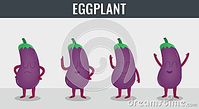 Eggplant. Funny cartoon vegetables. Organic food. Vector Vector Illustration