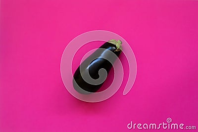 Eggplant isolated in fuchsia background viewed from above - flatlay look Stock Photo