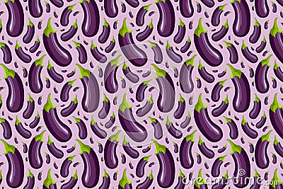 Eggplant pattern on violet. Bright food pattern Stock Photo