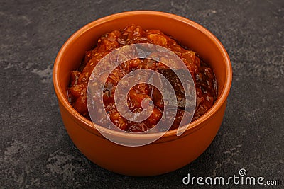 Eggplant saute with tomato and herbs Stock Photo