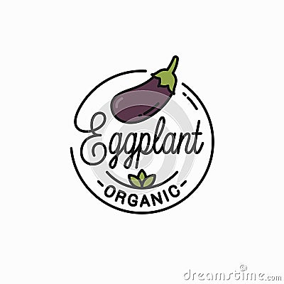 Eggplant vegetable logo. Round linear of eggplant Vector Illustration