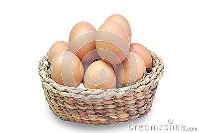 Eggs in a basket on white background Stock Photo