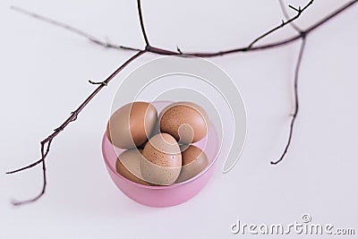 Eggs in basket Stock Photo