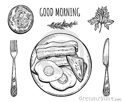 Eggs on breakfast still life Vector Illustration