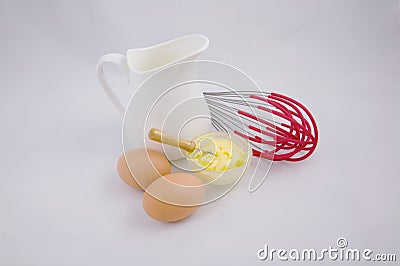 Eggs butter dairy products and baking ingredient Stock Photo