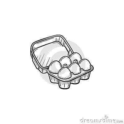 Eggs in carton pack hand drawn sketch icon. Vector Illustration