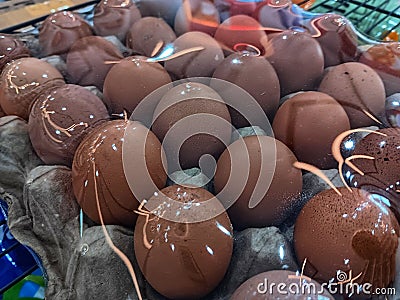 eggs on display wrapped in plastick Stock Photo