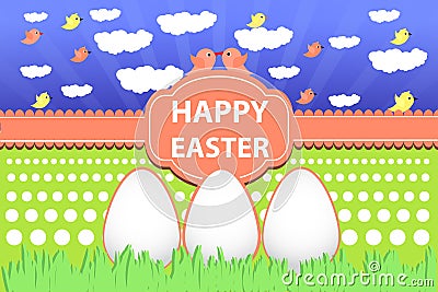 Eggs of Easter holidays on grass and sky Cartoon Illustration