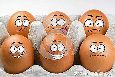 Eggs with faces and expressions Stock Photo