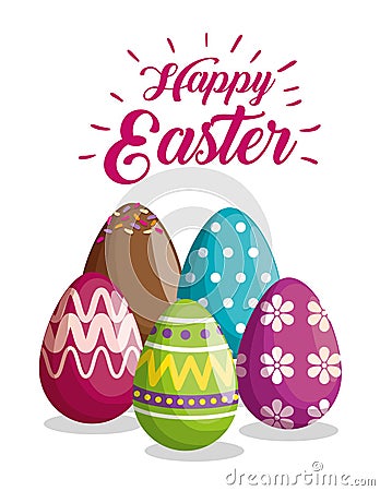 Eggs with figures and flowers decoration to easter event Vector Illustration