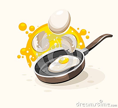 Eggs frying on the hot pan breakfast Stock Photo