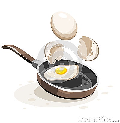 Eggs frying on the hot pan. vector Vector Illustration