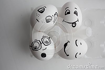 Eggs are funny with faces. Concept best friends Stock Photo