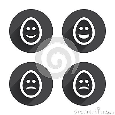 Eggs happy and sad faces signs. Easter icons Vector Illustration