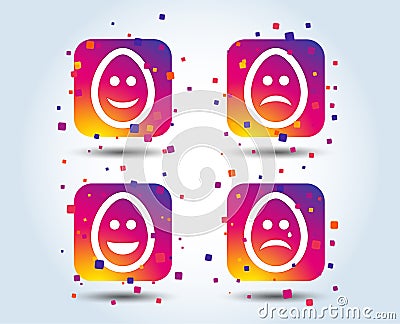 Eggs happy and sad faces signs. Easter icons. Vector Illustration