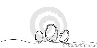 Eggs line art, Continuous one line drawing of three eggs different size, Black and white graphics, Vector illustration Vector Illustration