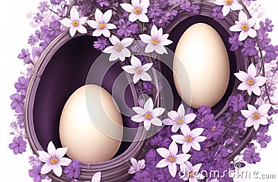 Eggs in Nature Landscape. Easter Egg hunt concept. Fresh organic raw eggs AI Generated Stock Photo