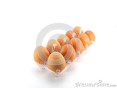 Eggs packed on white background Stock Photo